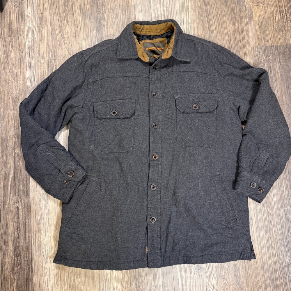 Northwest Territory Charcoal Gray Quilted Lined Cotton Shirt Jacket Shacket L